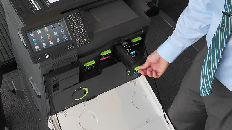 Replacing a toner cartridge in an office copier